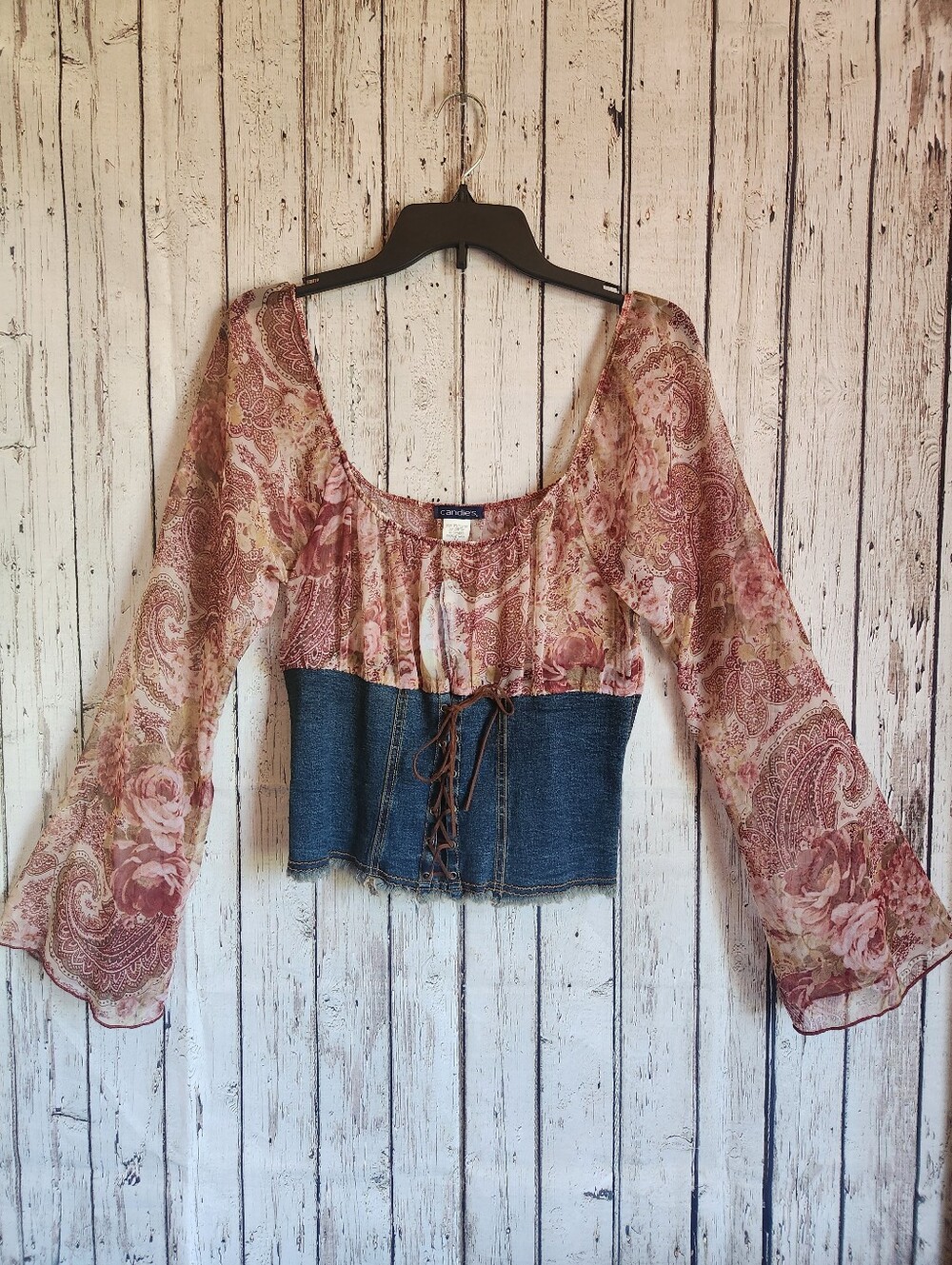 Vintage Candie’s Deadstock NWT Y2K Jean Corset Fairycore Bell Sleeve Blouse USA